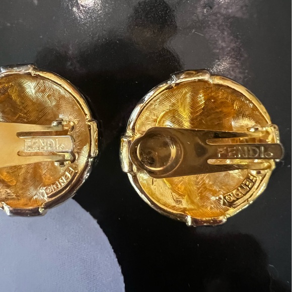 Rare Fendi FF Earrings - Gold Clip On Earrings - Picture 4 of 7